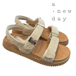 A New Day Women's Jonie Pearl Embellished Velcro Closure Sandals 6.5